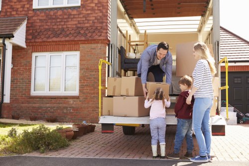 Packed boxes and furniture prepared for a local house move